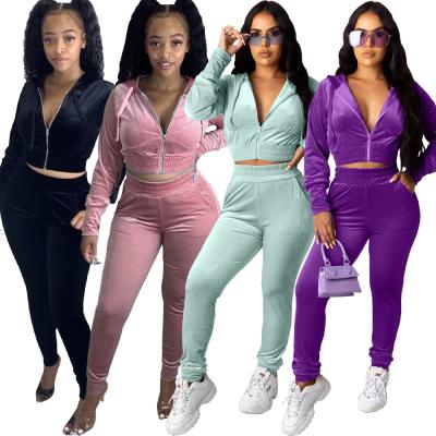 China Breathable Velvet Two Piece Set Two Piece Zipper Set Autumn Winter Two Piece Women's Long Sleeve Women's Suit Clothing 2 Pieces for sale