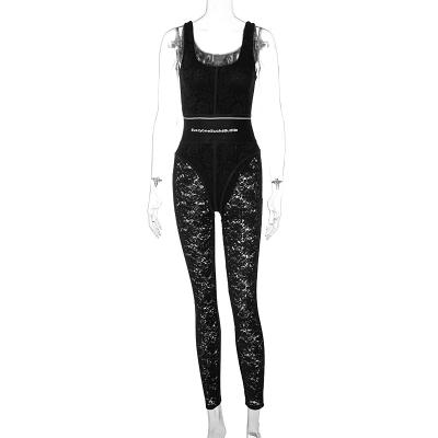 China Viable hot sale everyone sucks but I black lace pants jumpsuit see through jumpsuit for sale