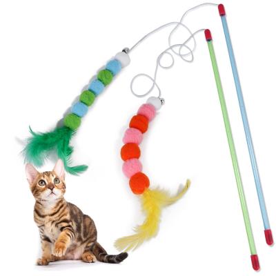 China New Stocked Bell Feather Hairball Stick Fairy Cat Toy Cat Teasing Stick for sale