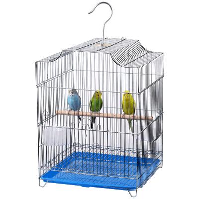 China Breathable Parrot Cage Plated Large Size Stainless Steel Bird Cage Can Take Grass Nest Swing Bird Nest for sale