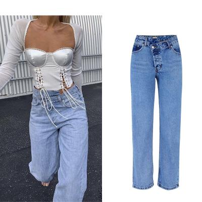 China Wholesale Mom Breathable Denim Autumn Winter Irregular High Waist Breathable Bell Bottom Female Jeans New Wide Leg Jeans Woman Skinny Jeans for sale