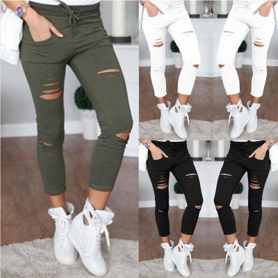 China 2020 new breathable ripped jeans for women women mid plus size pants hole pants stretch pencil pants casual cuffs women jeans for sale