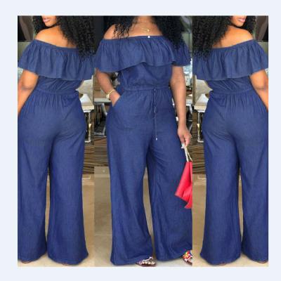 China Anti-pilling women casual anti-pilling fashion solid off the shoulder wide wide straight leg jumpsuits jumpsuits romper jumpsuits for sale