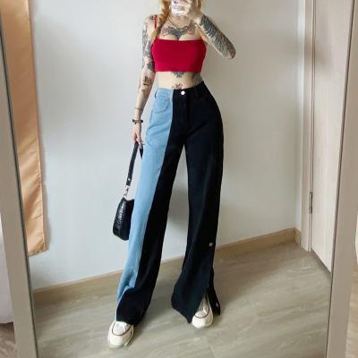 China 2021 Autumn Korean Streetwear Patchwork Cargo Denim Version Breathable Thin Pants Jeans Fashion Hip Hop Women's Breathable Loose Casual Pants for sale