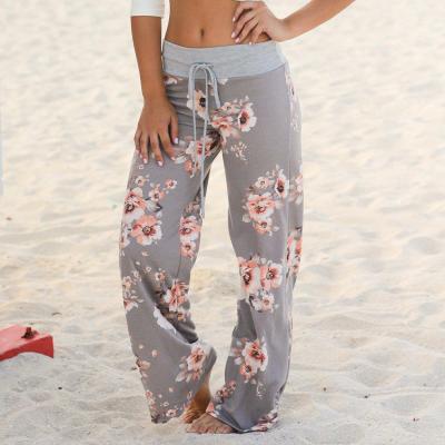 China Anti Wrinkle Women Floral Print Drawstring Palazzo Lounge Pants Comfortable Wide Leg Women's Casual Pajama Pants for sale