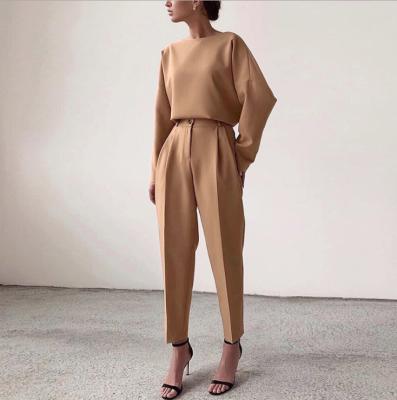 China Anti-Wrinkle Anti-Wrinkle Brown Ladies Pants Works Womens Waist Office Trousers 2021 Khaki Women Autumn Long Pants Vintage Zipper Wear Tops for sale