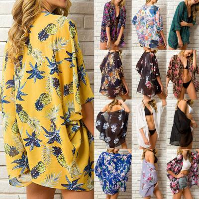 China Fashion 13 Colors Summer Women Swim Cover-UPs Female Cardigan Floral Kimono Hot Floral Beach Bathing Tops Beach Bikini Cover Up Outfits for sale