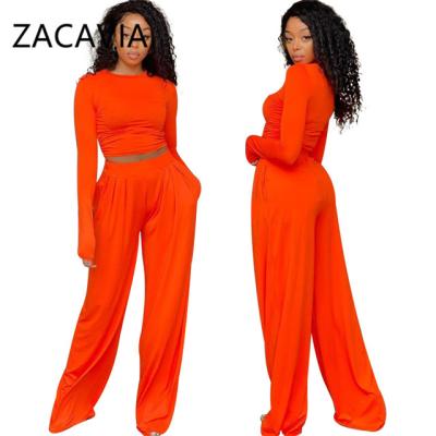 China 2021 Autumn Fashion And Popular Breathable Women's Casual Wide-legged Yoga Sets Street Wear Pants Two Piece Set for sale