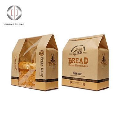 China Recyclable Greaseproof Food Grade Croissant Packaging Kraft Paper Bag With Clear Window for sale