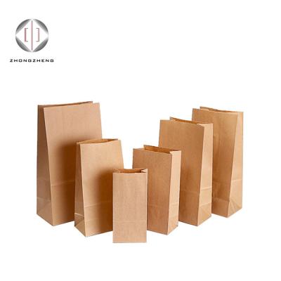 China Brown Kraft Disposable Custom Flat Square Food Packaging Bottom Greaseproof Paper Bags With No Handle for sale