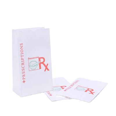 China Food Grade BIODEGRADABLE Customized Logo Printed RX White Prescription Medicine Kraft Paper Bag For Pharmacy for sale