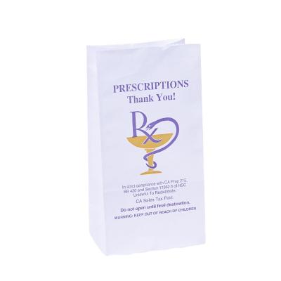 China Food Grade BIODEGRADABLE Customized Logo Printed RX Prescription Medicine Water Resistant Paper Bag For Pharmacy for sale