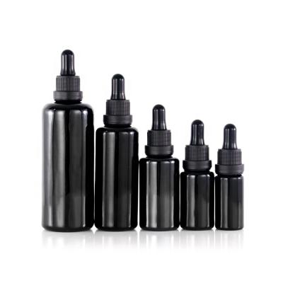 China Personal Care Glossy Opaque Black Glass Bottle For Skin Care Around The Shoulder Lotion Essential Oil Serum Black Glass Bottle for sale