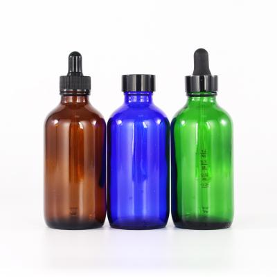 China Amber 15ml 30ml 60ml 120ml Boston Refillable Clear Blue Green Round Dropper Bottle 1oz 2oz 4oz 8oz 16oz Essential Oil Glass Bottles for sale