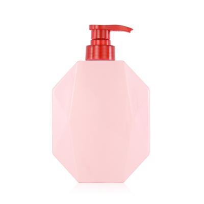 China Diamond Shaped 560ml PET Pump Lotion Bottle In Recyclable Pink Plastic for sale