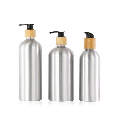 China Recyclable 330ml 500ml Boston Cosmetic Packaging Coated UV Coat Aluminum Pump Bottle for sale