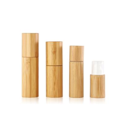 China 10ml 20ml 25ml Recyclable Small Bamboo Cosmetic Spray And Pump Lotion Bottle for sale