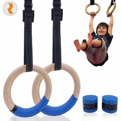 China Body Health Care Massage Adjustable Strap Core Strength Exercise Gym Gymnastic Wooden Rings for sale