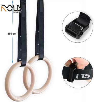 China Wooden Body Buiding Body Weight Gymnastics Training Gym Rings With Straps for sale