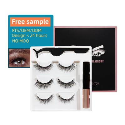 China High Quality False 3D Mink Eyelashes Eyelashes Makeup Strips Winged Invisible Magnetic Eyeliner Set for sale