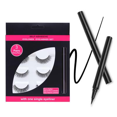 China New 3Pairs Waterproof Reusable False Eyelashes Set Self Adhesive Waterproof Eyeliner And Eyelash Tweezers Kit for sale