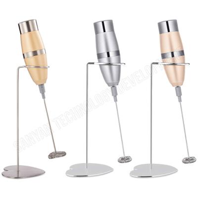 China Battery Stocked Mini Electric Milk Frother ABS Foam Maker Handheld Automatic Blender with Stand for sale