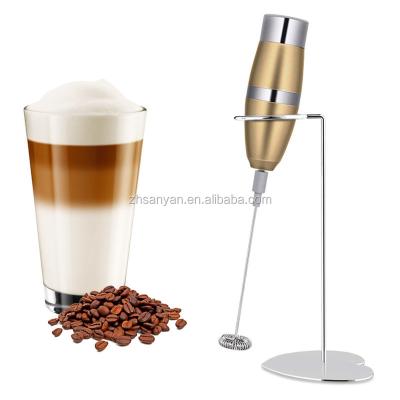 China Sustainable Powerful Electric Milk Frother Coffee Foam Maker For Latte Cappuccino Gold Color for sale