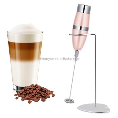 China Sustainable Powerful Electric Milk Frother Handheld Frother Maker with Stainless Steel Rose Gold Beaters for sale