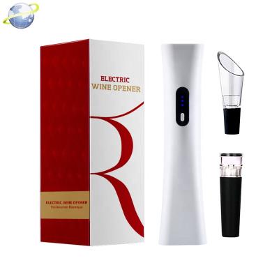 China Sustainable Rechargeable 1-Touch Wine Bottle Opener Electric Wine Opener Set With Vacuum Pourer Stopper for sale