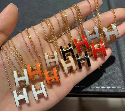 China fashion h jewelry factory wholesale female H-Word enamel necklace 925 silver high quality h-type pendants necklaces for sale