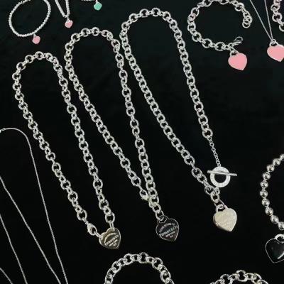 China CLASSIC 925 sterling silver jewelry double heart charm tiff style pendant enamel love necklace fashion jewelry lock pendant for sale