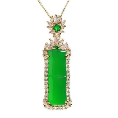 China Rich pendants of new CLASSIC natural green jade chalcedony and ornaments high noble bamboo jade necklace bamboo copper chain for sale