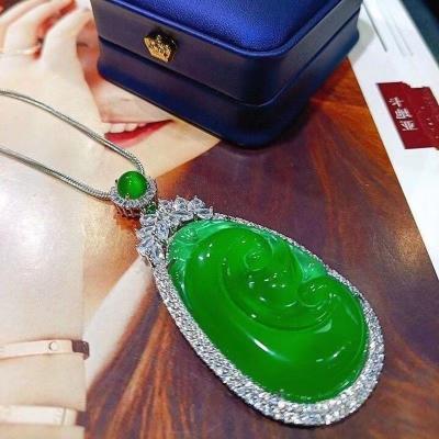 China Jade sweater chain pendantLuxury Emperor Green Jade Jade CLASSIC chalcedony jade Jade High IceEncrusted with agate pendant for sale