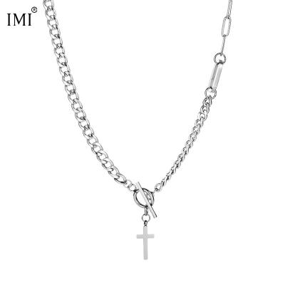 China Europe and America titanium steel cross clavicle chain men and women's hip-hop Europe and the United States retro couple personality lovers necklace for sale