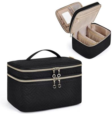 China Fashion Makeup Bag, Double-Layer Makeup Case with Mirror Cosmetic Organizer Bag Train Case for Makeup Brushes Palettes Sponge Toiletries for sale