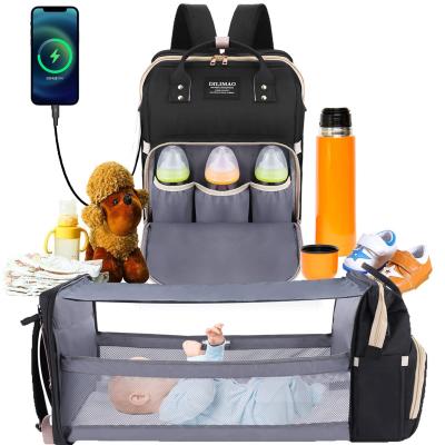 China With USB Diaper Bag Backpack - With Changing Station 5 In 1 Baby Diaper Bags For Girls And Boys, Multifunctional Travel Foldable Baby Crib for sale