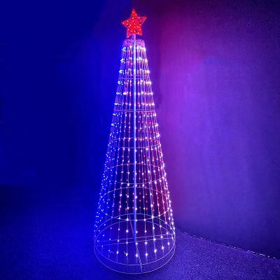 China Christmas Tree Garden Decor Holiday Lighting Cone Outdoor RGB Metal Xmas Smart LED Lights with Star Tree Topper for sale