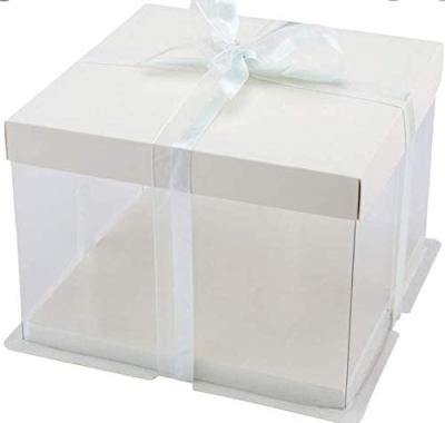 China Recyclable Transparent Square 10*10*12 Inches Plastic Folding White Cardboard Birthday Cake Box With Lid for sale