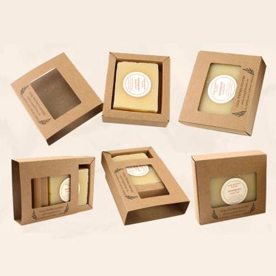 China Disposable Custom Kraft Paper Soap Cardboard Box Packaging With PVC Window for sale