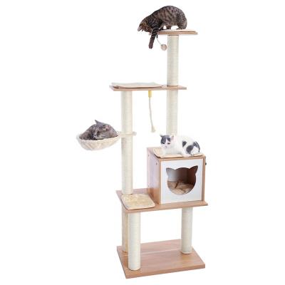 China Multilevel Wooden Pet Cat Scratching Tree Tower Condo Cat Tree House Viable Petstar Amazon for sale