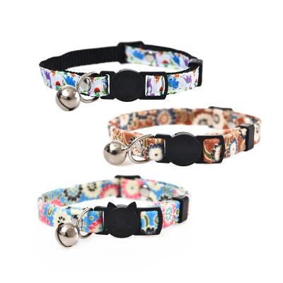 China New Design Sustainable Pet Safety Comfortable Adjustable Nylon Bell Print Kitty Cat Collar for sale