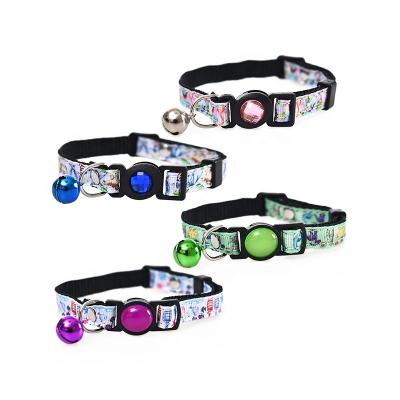 China New Fashion Safety Durable Comfortable Adjustable Bell Print Nylon Pet Kitty Cat Collar for sale