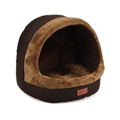 China Sustainable Pet Supplies Brown Style Ethnic Classic Canvas Fabric Soft Dog Cat House Bed for sale