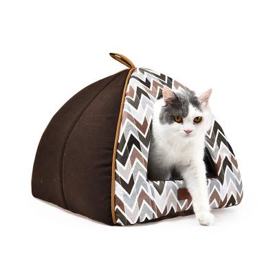 China Sustainable Pet Supplies Ethnic Style Canvas Soft Classic Cat Cave Bed Home Fabric for sale