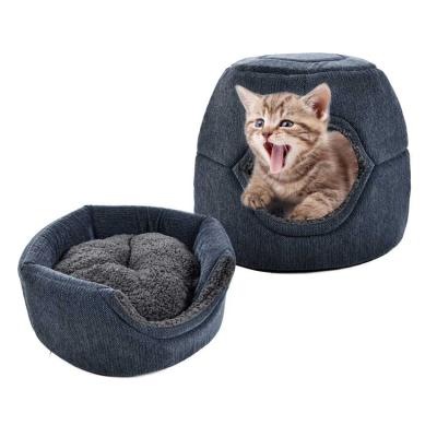 China Petstar Pet Cat House Super Soft Two Viable Wholesale Ways Use Collapsible Cat Cave Bed for sale