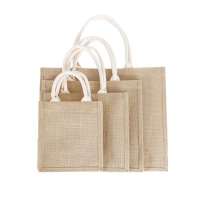 China Recyclable Custom Design Large Lamination Women Natural Waterproof Burlap Fabric Handbag Canvas Tote Bag for sale