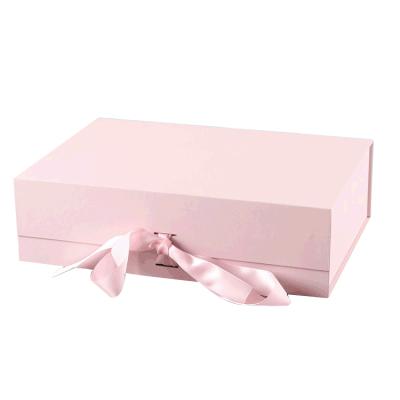 China New Product Handmade Hot Pink Closure Jewelry Gift Box Magnetic Foldable Packaging Box With Ribbon Custom for sale