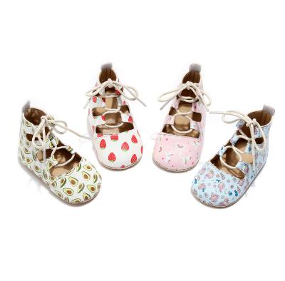 China Strawberry Printed Mary Jane Flats Baby Treat With First Princess Wedding Shoes Toddler Walkers First Birthday Girl Non-Slip Outfit for sale