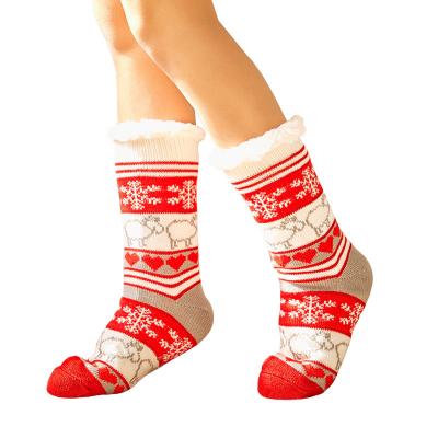 China QUICK DRY Christmas knit winter slipper thongs special warm anti slip women sock slippers with grippers for sale