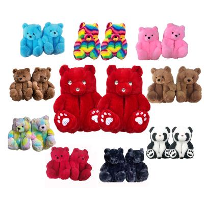 China Wholesale Plush Teddy Bear Slippers Women Fuzzy One Size Fits All Rainbow Wholesale Dibujos Stuffed Animal Pantuflas 2021 Fashion Trend for sale